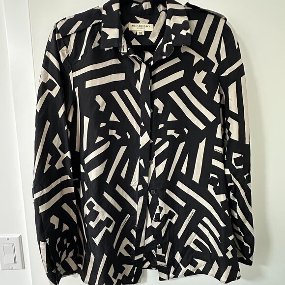 Burberry Tops - Burberry Silk Graphic Button Down Top